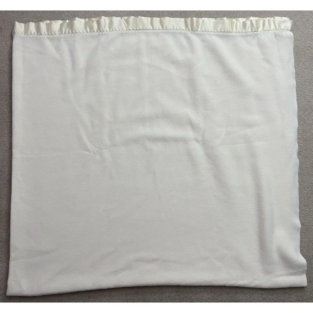 Vintage Betty S Cream Ivory Satin Trim Fleece Blanket 85x90 USA